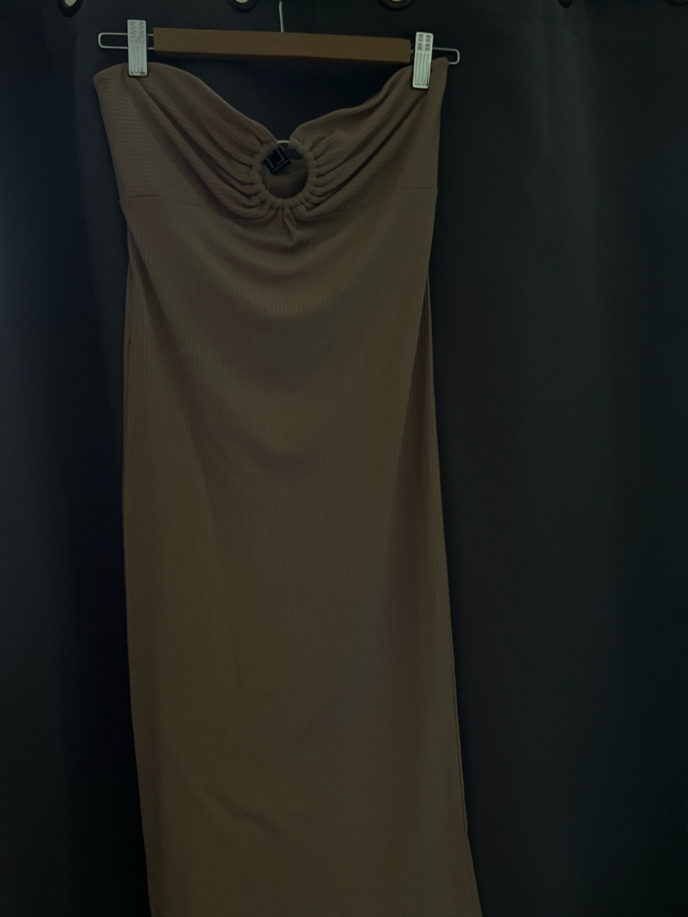 Forever 21 Strapless Brown Midi Dress with Front Ring Detail